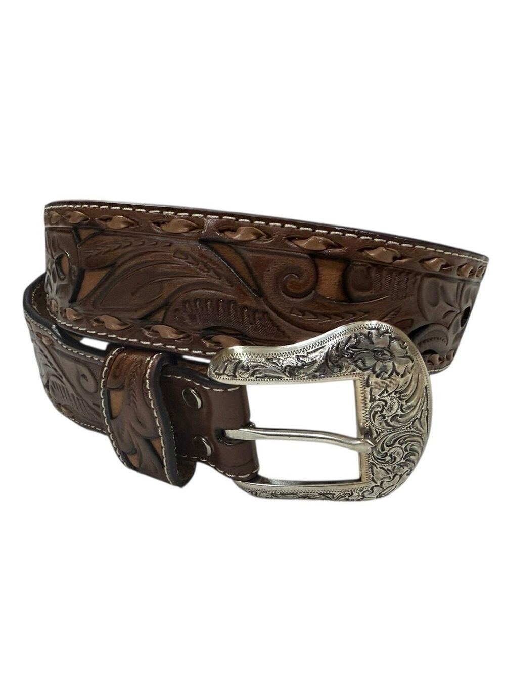 Nocona Leather Floral with Tan Inlay & Lace Western Belt Sz44